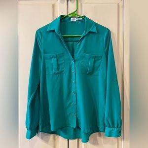Charming Charlie Green Button Down Shirt, Size Small